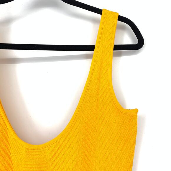 Herve Leger Ottoman Scoop-Neck Ribbed Mini Dress Womens Sz M Golden Yellow - Picture 4 of 8